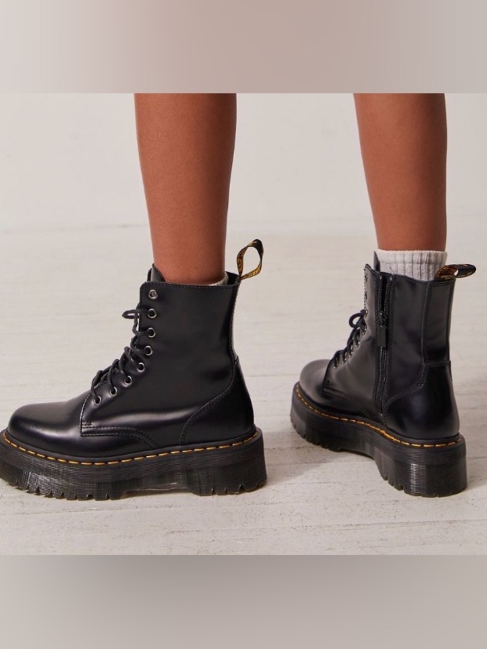 Dr. Martens Black Lace-Up Platform Boots with Yellow Stitching